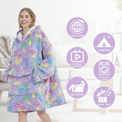 Mewkou Wearable Blanket Hoodie for Adult,Oversized Sherpa Fleece Blanket Hoodie for Women Men,Grey