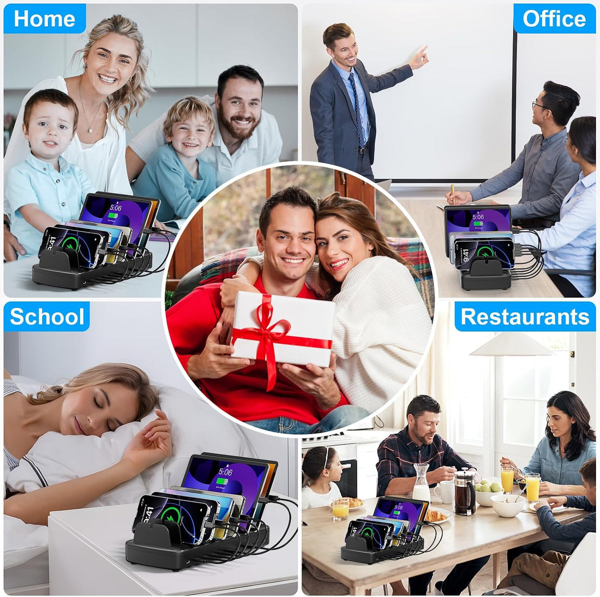 510W Charging Station for Multiple Devices, 10 Ports Charger Organizer