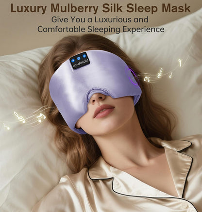 LC-dolida Luxurious Silk Soft Sleep Mask, Sleep Headphones with Bluetooth 5.4 for Side Sleeper, Total Blackout Eye Sleeping Mask for Women and Men, Ideal Gift for Restful Sleep, Travel(Black)