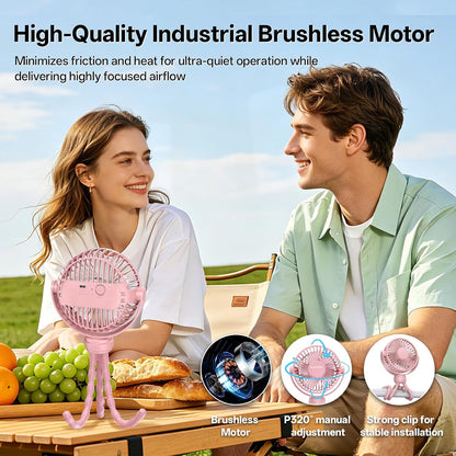Portable Mini Stroller Fan for Car Desk Treadmill Golf Cart Blue