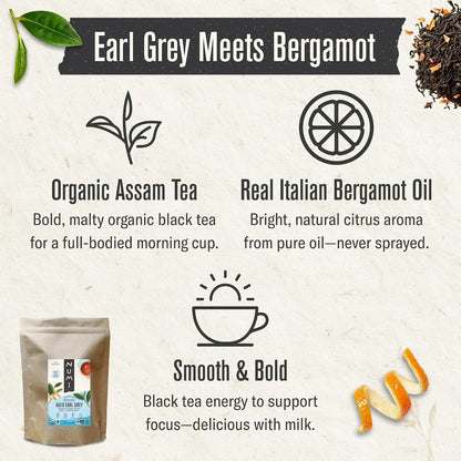 Numi Organic Aged Earl Grey Tea, 1lb Black Loose Leaf with Real Bergamot