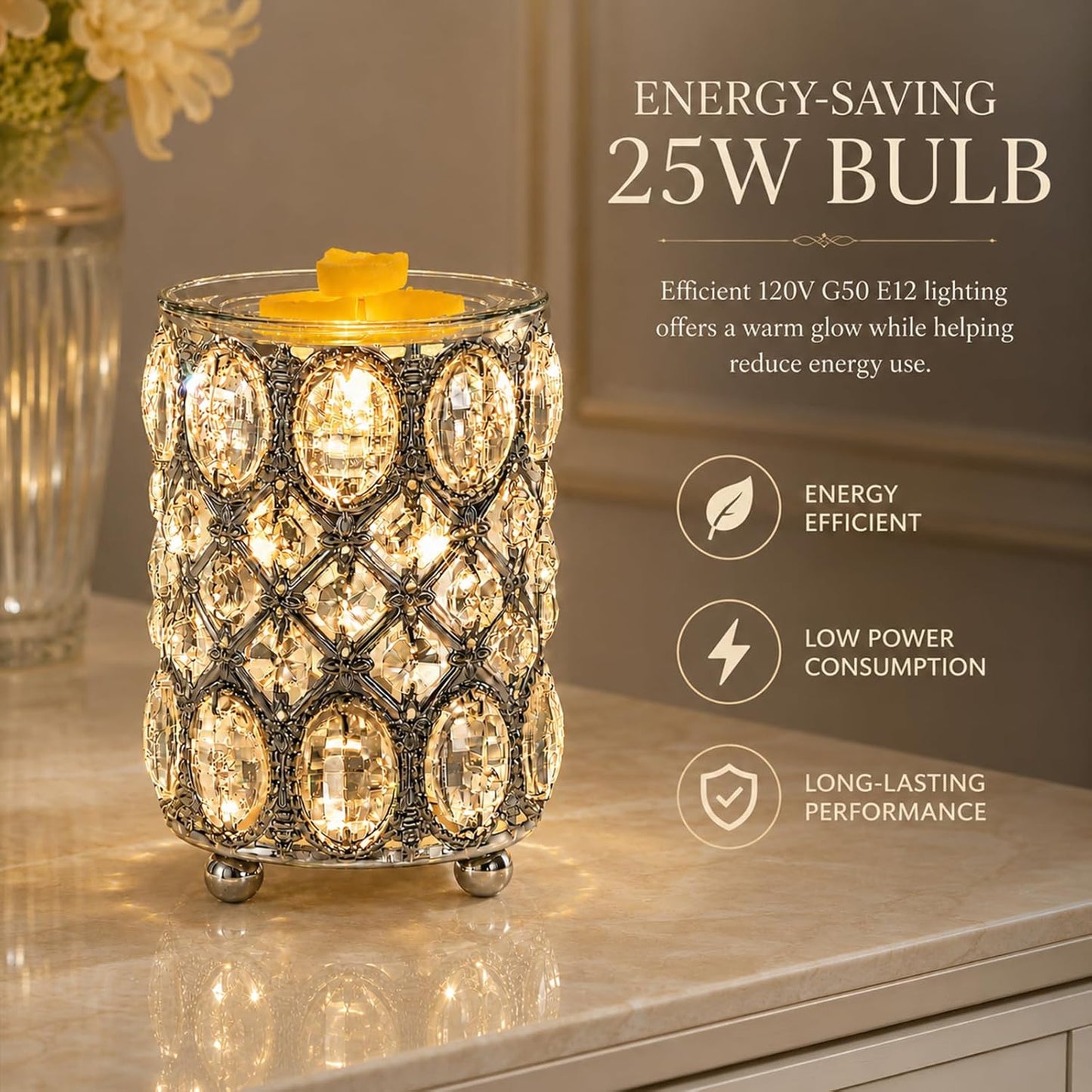 Leyoue Electric Crystal Wax Melt Warmer - Bulb Heating, Elegant Crystal Design, Quickly Melts Wax Blocks, Releases Long-Lasting Fragrance, Perfect Candle Wax Burner and Wax Warmer for Home Decor