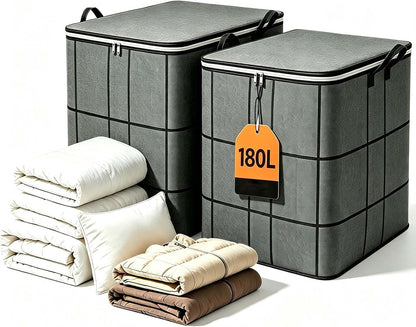 180L Spacious Moving Storage Bin, XXl Foldable Storage Bag with Reinforced Handles, Large Capacity Zippered Fabric Organizer for Bedding, Clothes, Quilts, Comforters & Moving Day