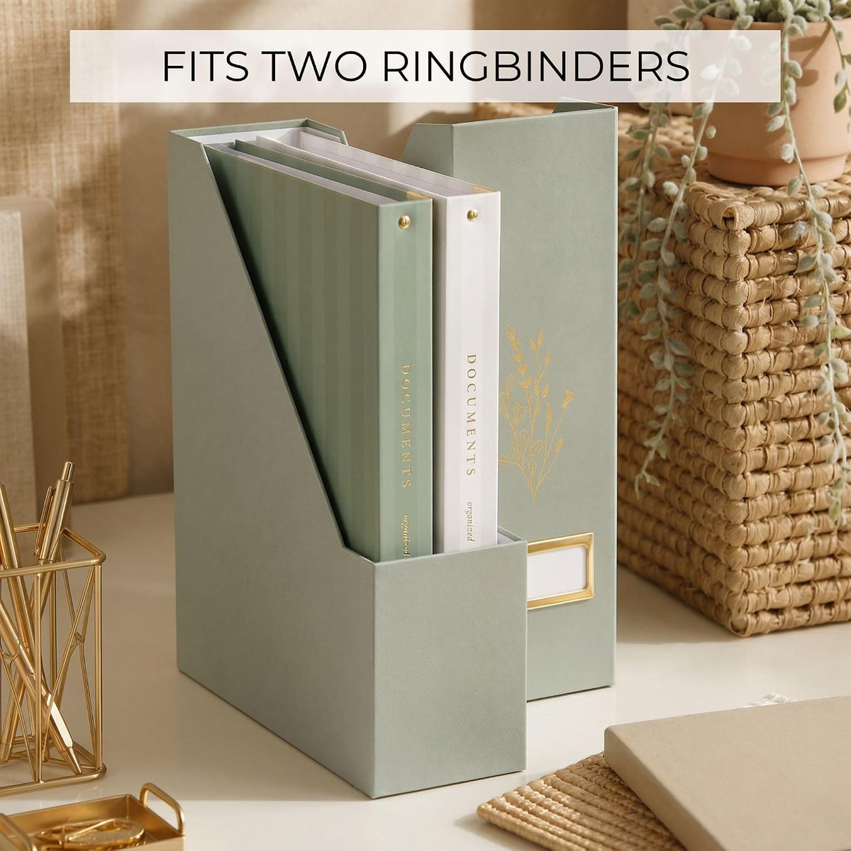 Beautiful Magazine Holder Set of 3 - Sturdy File Holder for Desk or Shelves