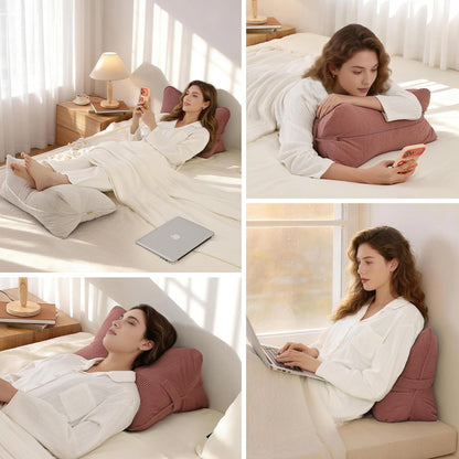 Pat. Pend. Corduroy Lumbar Support Back Pillow for Watching TV, Reading & Gaming, Ergonomic Triangle Support Cushion for Sofa, Armchair & Bed Sitting, Removable Washable Cover, Beige Gray