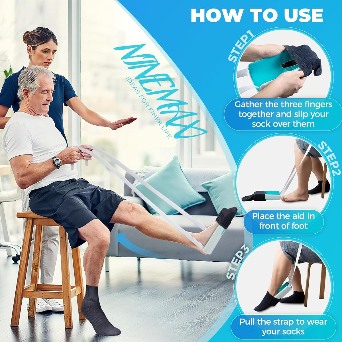 Sock Aid for Seniors, No Bending Sock Helper Device for Putting On Socks
