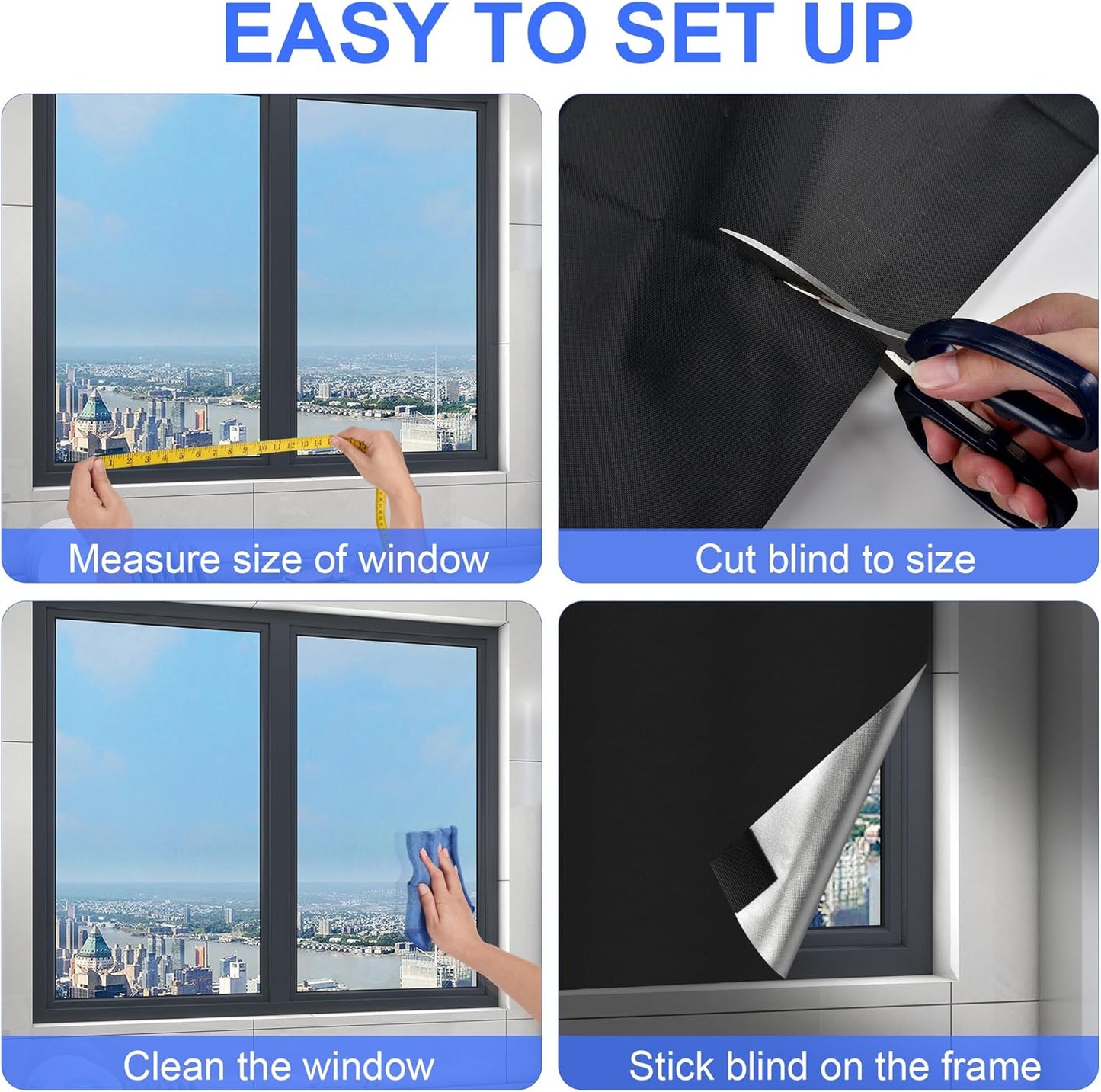 Blackout Window Cover, Upgraded Hook and Loop - Portable Shades No Residue and Longer Lasting, 100% Blackout Blinds for Window 79″ x 57″, Black Out Curtains for Bedroom and Baby Room 2m