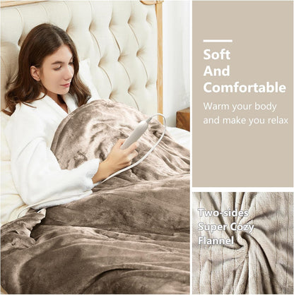 Tefici Heated Blanket Throw 50"x60", Ultra Soft 2-Layer Flannel Electric Blanket, for Home Office Sofa,3 Heat Settings, 4H Auto Off, ETL FCC Certified, Overheat Protection, Machine Washable, Camel