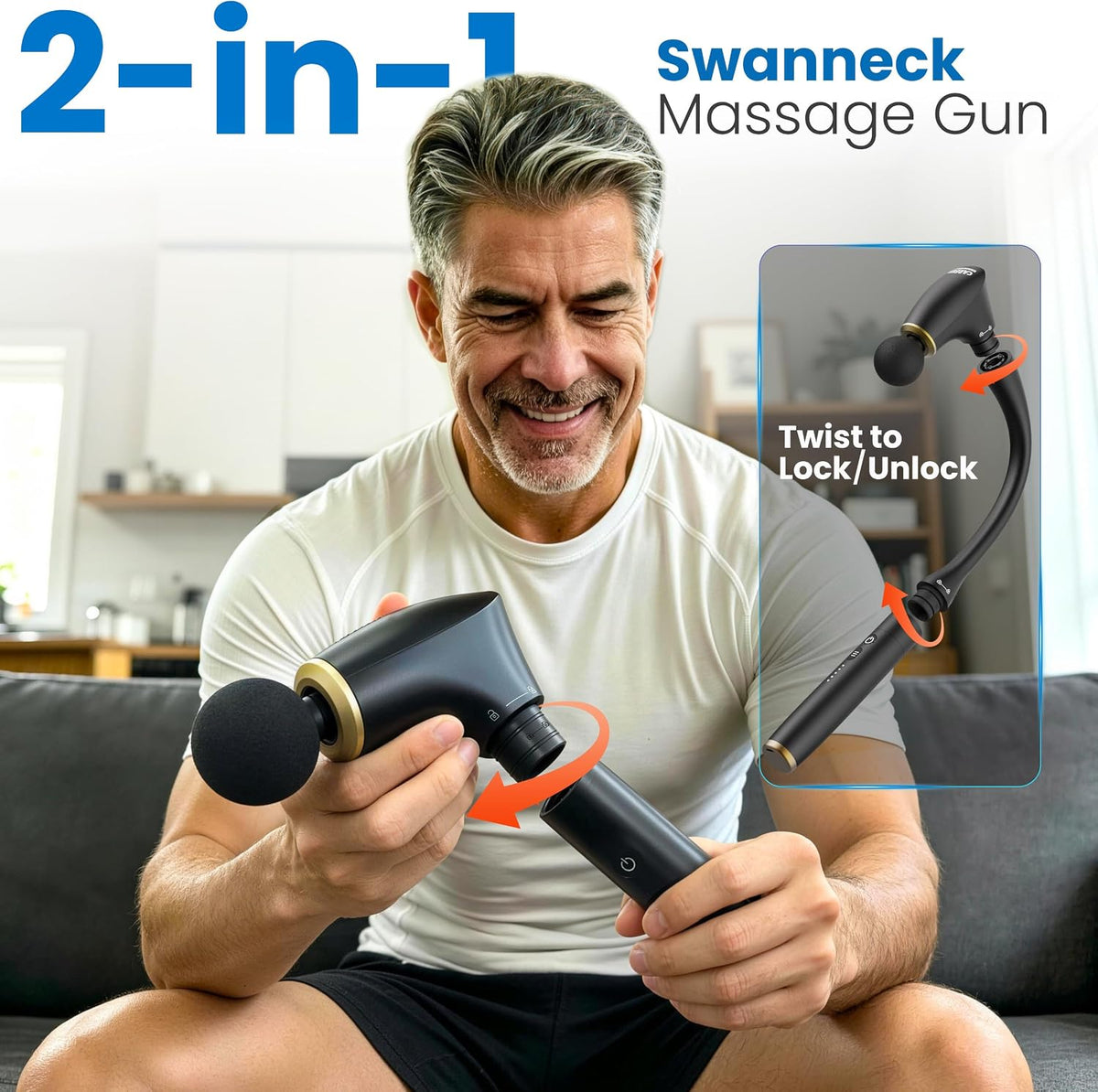 2-in-1 Detachable Massage Gun Deep Tissue with Extension Handle