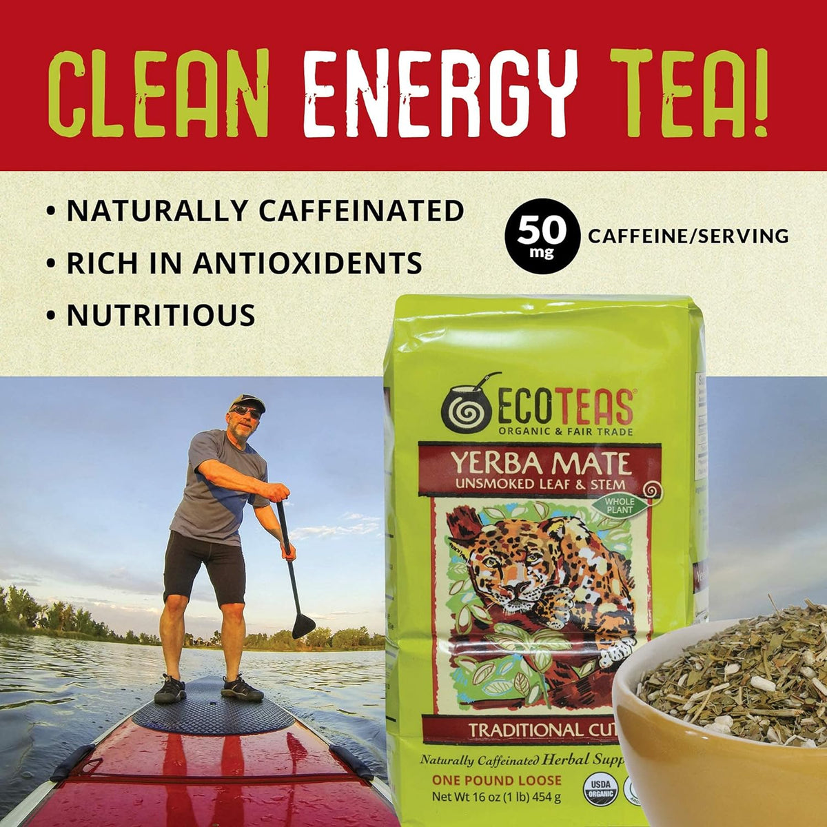 ECOTEAS Organic Yerba Mate Loose Tea Traditional Cut 1 lb Bag Pack of 1