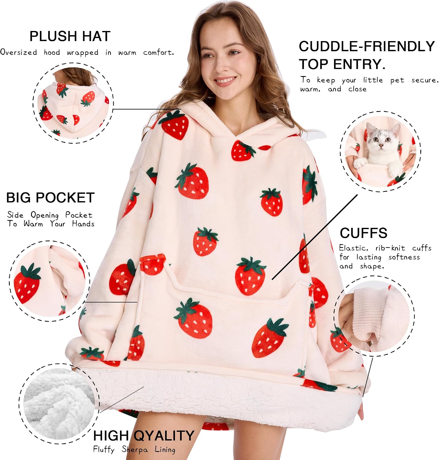Aemilas Wearable Blanket Hoodie - Warm Sherpa Blanket Sweatshirt as Gifts for Adult Women Mom Men, One Size Fits All