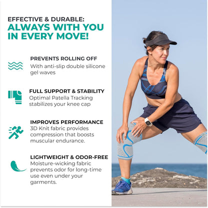Modvel Compression Knee Brace for Women & Men, 2-Pack Knee Brace for Running Knee Pain, Knee Support Compression Sleeve, Workout Sports Knee Braces for Meniscus Tear, ACL & Arthritis Pain Relief