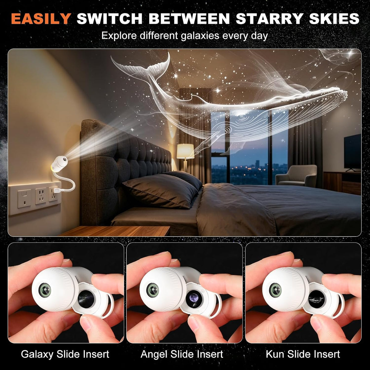 2-in-1 Galaxy Projector Night Light,USB Portable Galaxy Star Projector Night Light,Galaxy Night Light Projector,Starry Night Projector for Bedroom, Mini LED Nightlight Wall Lamp (6 Projection Films)