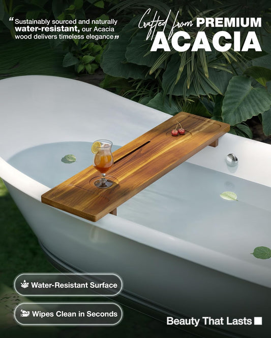 Acacia Large Bath Tray for Tub 34.6"x9" Wooden Bathtub Caddy Tray