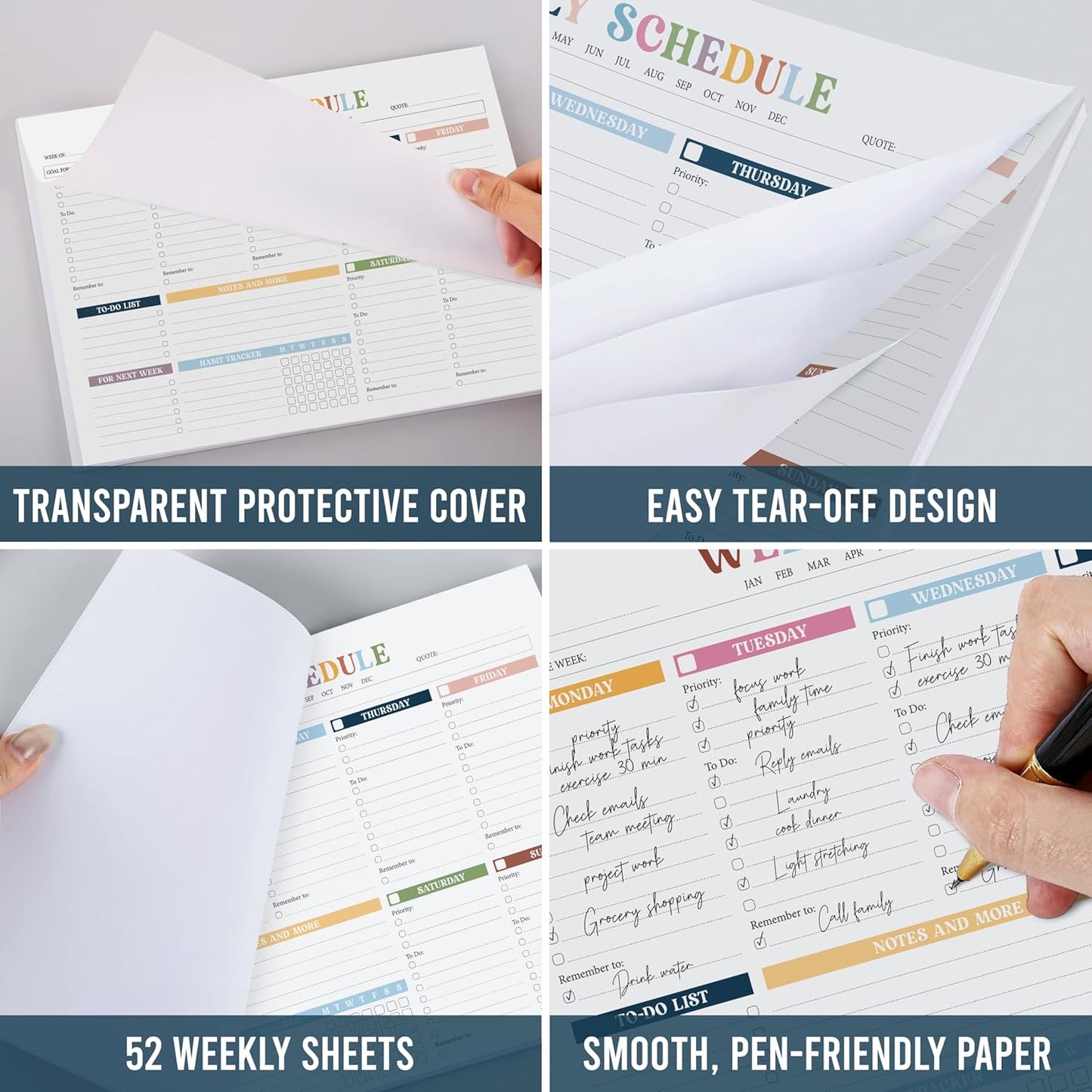 Rainbow Boho Weekly Planner Undated - 52 Sheets Weekly To Do List Notepad, Large 8.5x11" Tear-off Desk Weekly Planner Pad For Work, School, Home Office Organization & Productivity
