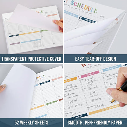 Rainbow Boho Weekly Planner Undated - 52 Sheets Weekly To Do List Notepad, Large 8.5x11" Tear-off Desk Weekly Planner Pad For Work, School, Home Office Organization & Productivity