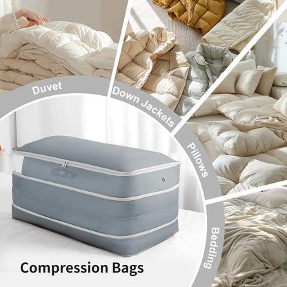 Comforter Storage Bag - Large Capacity Bedding Storage Bags Ultra Space Saving Self Compression Organizer, Washable Compression Bags for Storage Comforter Blanket Duvet Pillow, Beige
