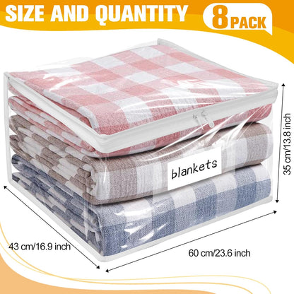Plastic Storage Bags with Easy-Glide Zipper, Durable Clear Vinyl Zippered Storage Bags for Clothes Sweaters Comforters Blankets Sheets Bedding (15.7 x 13.8 x 3.9 Inch, Transparent White)