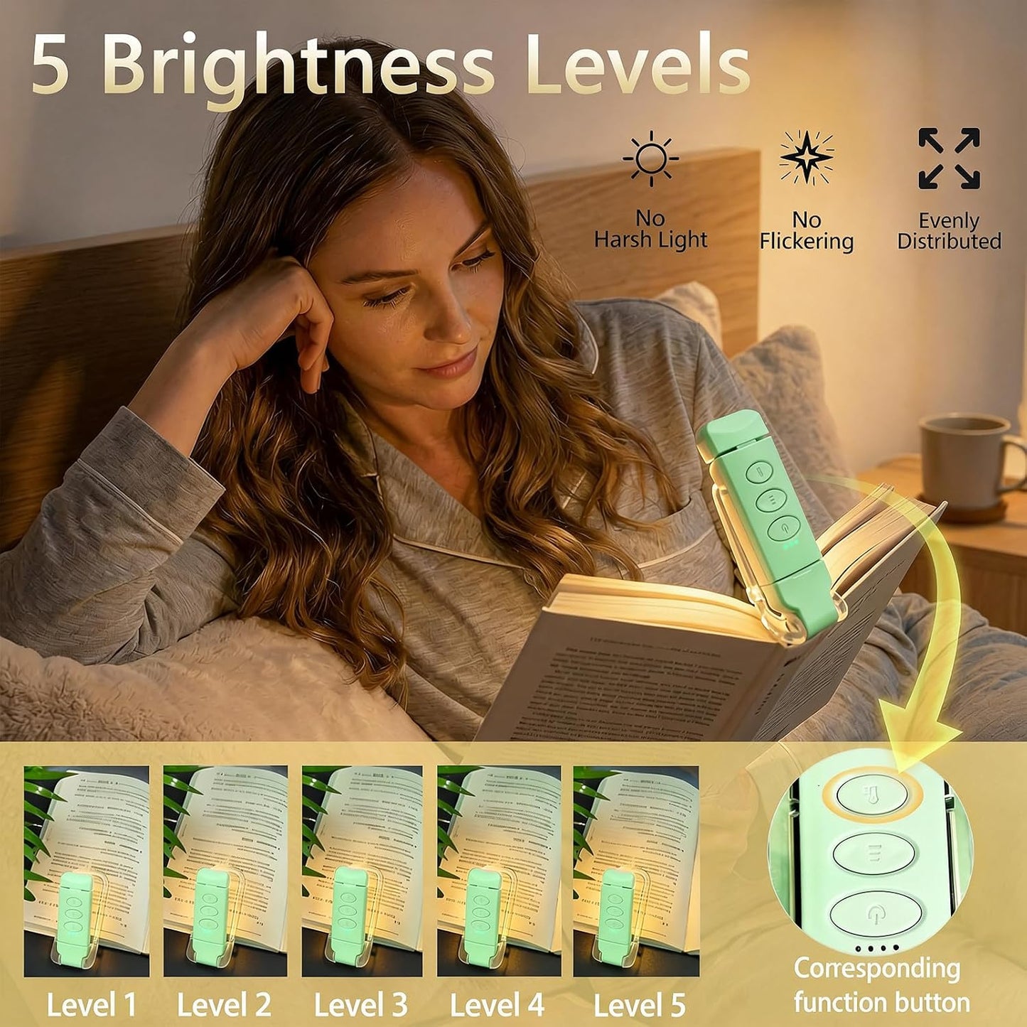 USB Rechargeable Book Light, Portable Clip-on LED Reading Light, Reading Lights for Books in Bed with 3 Amber Colors & 5 Brightness Dimmable, Compact & Long Lasting, Perfect for Book Lovers (Pink)