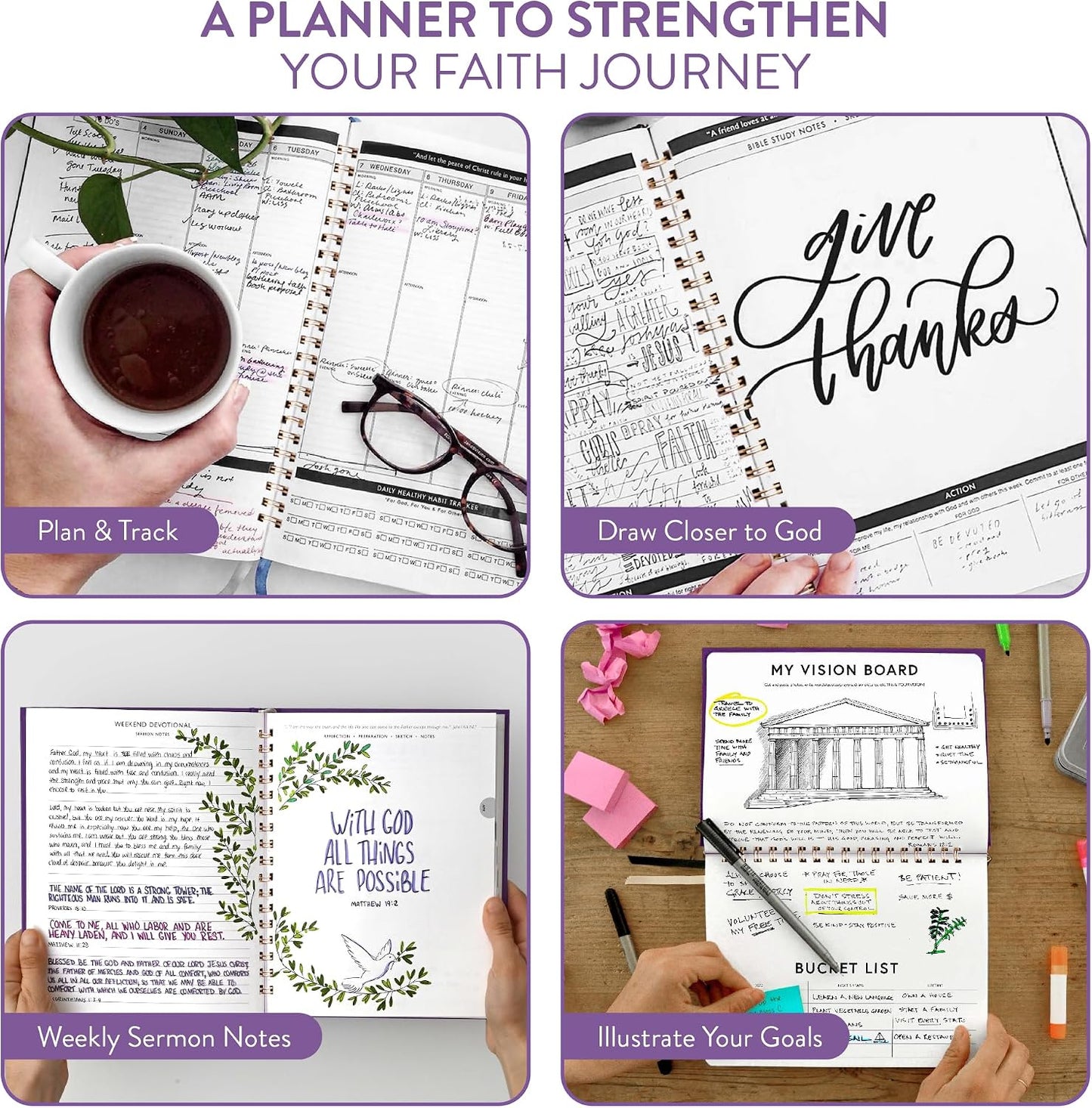 Christian Planner 2026 Daily Planner - Faith Based Monthly and Weekly Planner, Vision Board, and Habit Tracker - 2026 Calendar, Personal Organizer and Devotional Journal (Spiral, Pine)