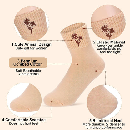 Eurzom 10 Pairs Socks Womens Crew Elastic Ankle Length Cotton Socks Aesthetic Cute Lightweight Low Cut Gifts for Women - Colors A