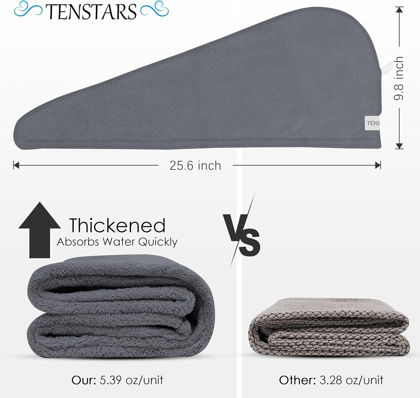 TENSTARS 5 Pack Thicken Microfiber Hair Towel Wrap for Women - Elastic Loop Design - 320GSM Coral Velvet - Quick Dry Hair Turban - 11x28 Inch (Pink)