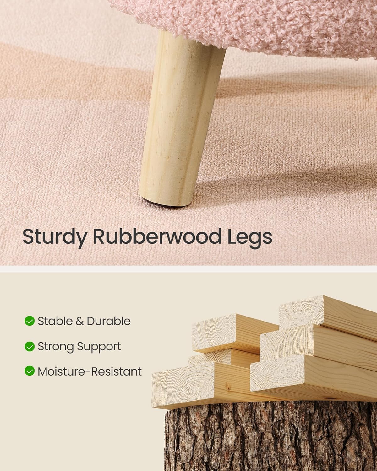 SONGMICS Storage Ottoman, Foot Stool, Ottoman with Padded Seat, Foot Rest with Wood Legs, Small Table, for Hallway, Living Room, 11.8 x 15.7 x 11.4 Inches, Teddy Fleece, Cream White ULOM518WD01