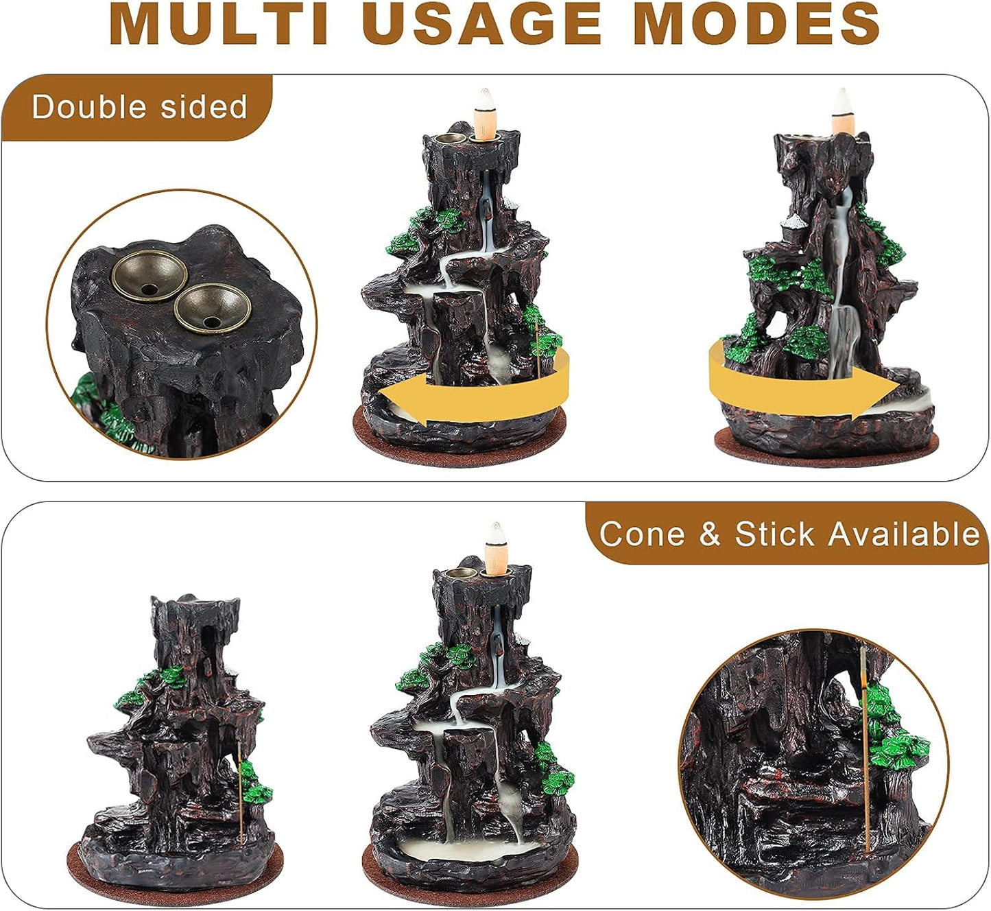 SPACEKEEPER Incense Burner, Backflow Incense Holder 2 Sides Waterfall