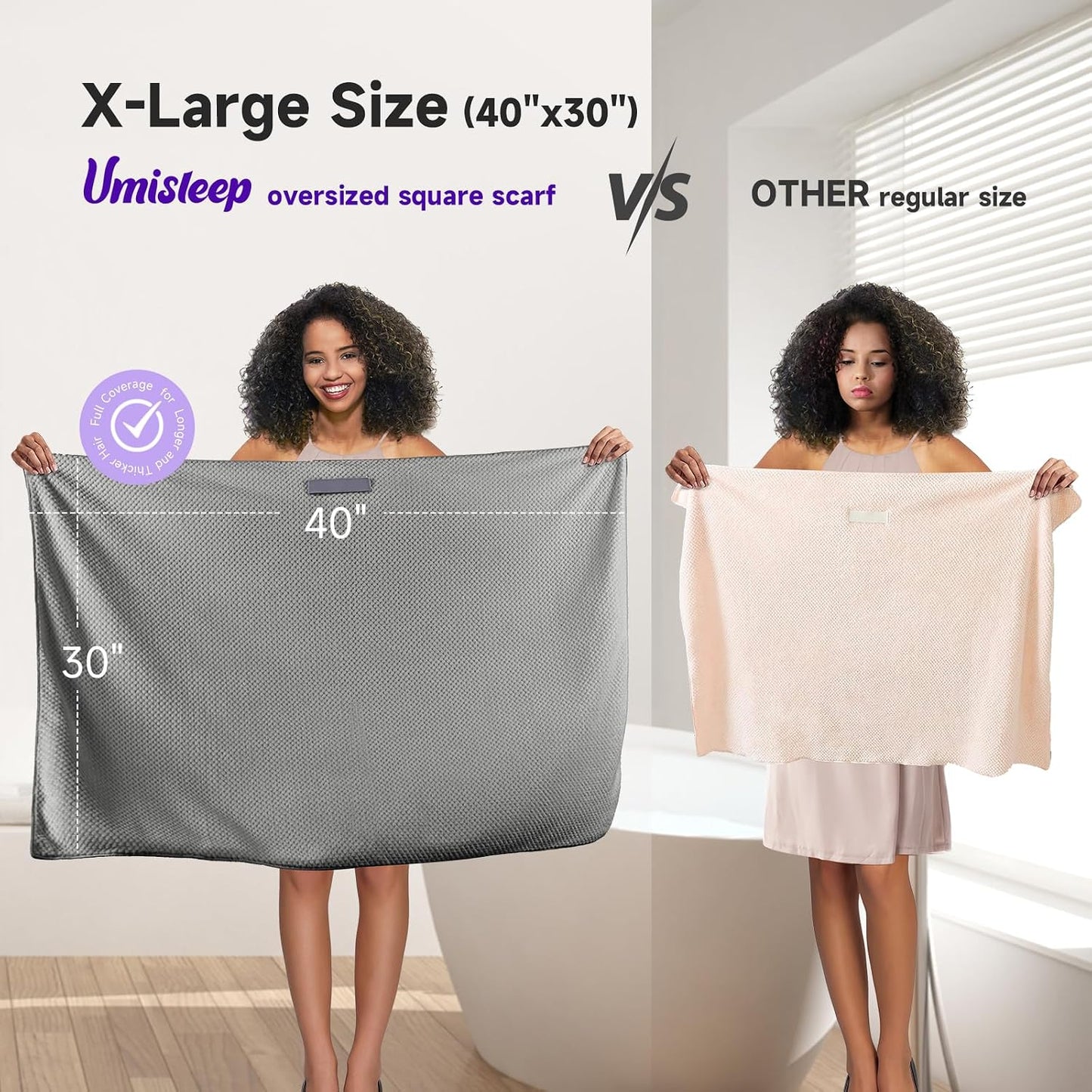 Umisleep Extra Large Microfiber Hair Towel for Women Long, Curly, Thick Hair, Super Soft Anti Frizz Quick Dry Hair Towel Wrap, Ultra Absorbent Hair Turban with Elastic Band White
