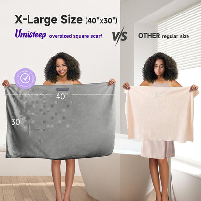 Umisleep Extra Large Microfiber Hair Towel for Women Long, Curly, Thick Hair, Super Soft Anti Frizz Quick Dry Hair Towel Wrap, Ultra Absorbent Hair Turban with Elastic Band White