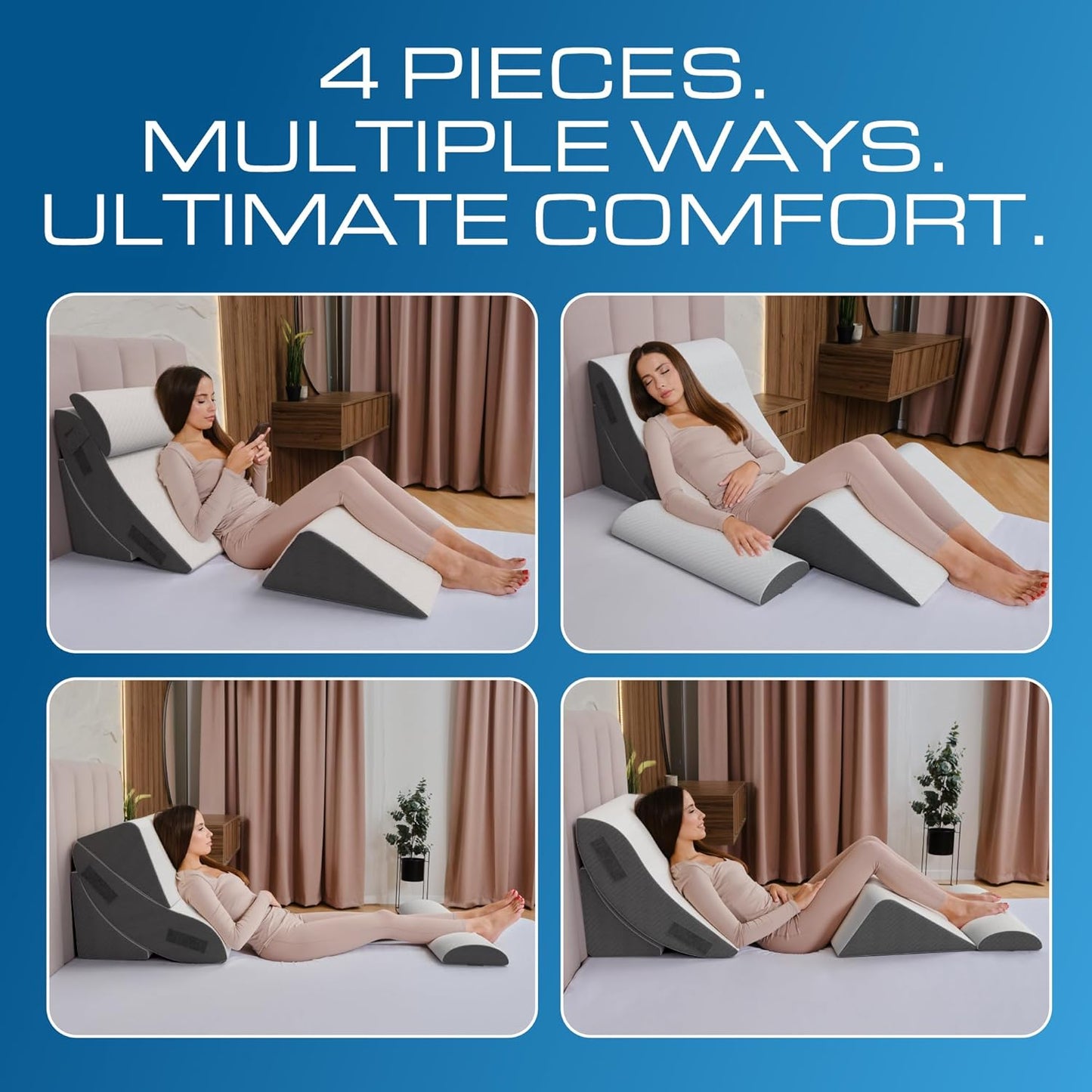 Kolbs Bed Wedge Pillow for Sleep Apnea, FSA Eligible Acid Reflux, and Back Pain Relief, with Chic Jacquard Cover - Headboard Wedges for Sleeping (5" Gentle Incline)
