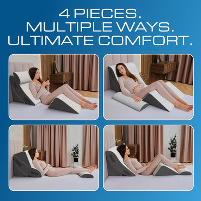 Kolbs Bed Wedge Pillow for Sleep Apnea, FSA Eligible Acid Reflux, and Back Pain Relief, with Chic Jacquard Cover - Headboard Wedges for Sleeping (5" Gentle Incline)