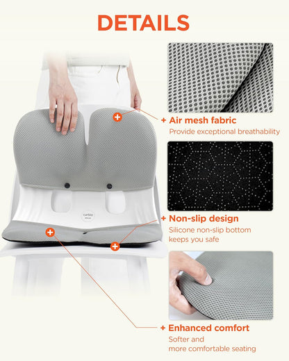 curble Grand– Extra Wide Ergonomic Seat Support, Sit Straighter Without Effort, Passive Posture Trainer for Office, Home & Car (Grey)