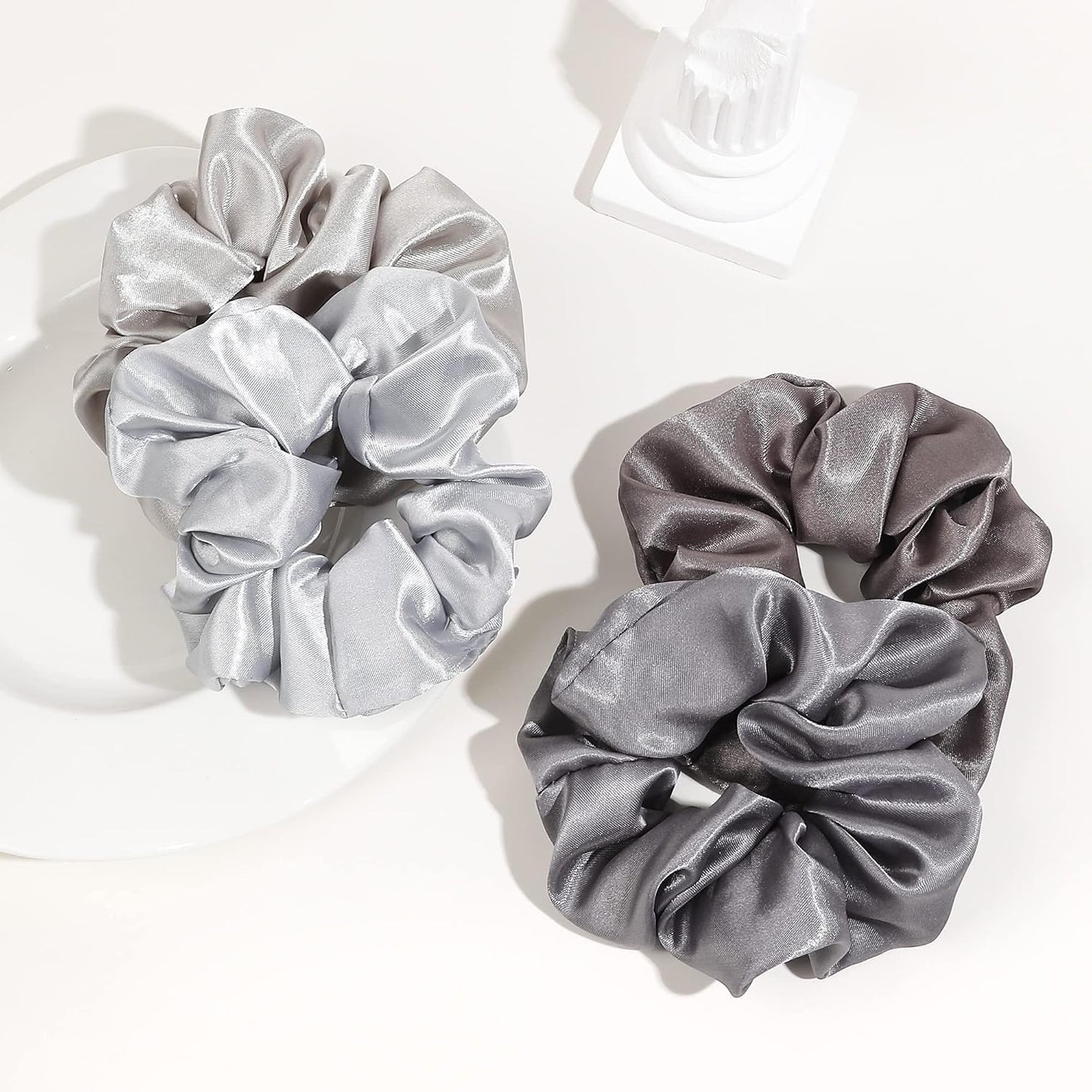 16 Pcs Scrunchies for Women - Black Satin Silk Scrunchies for Girls Hair Ties Elastics Bands Ponytail Holder Hair Accessories