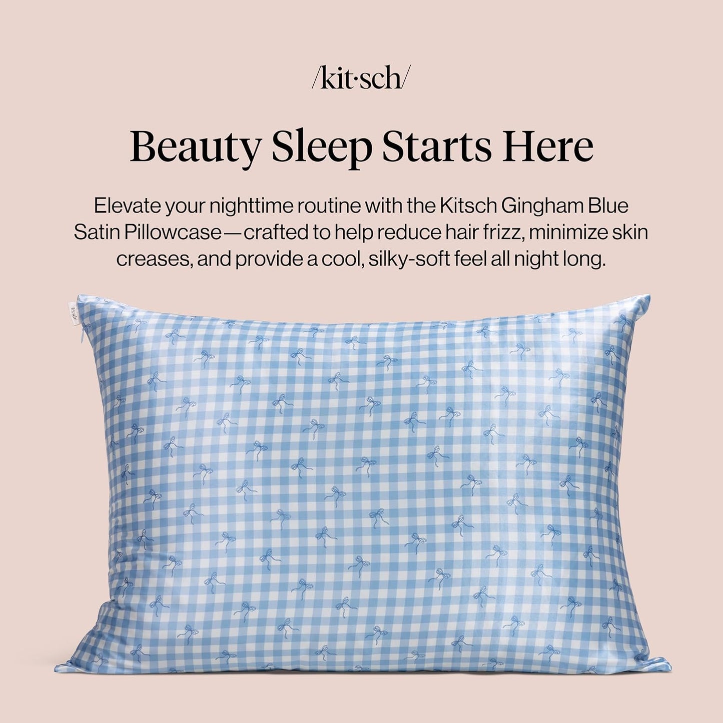 Kitsch Satin Pillowcase with Zipper for Hair & Skin - Softer Than Silk Pillow Cases, Smooth Cooling Satin Pillow Case, Wrinkle-Free, Machine Washable - Pillow Cases Standard Size (19x26) - Blush