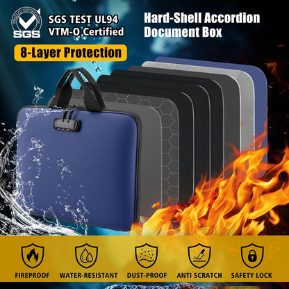 facka Fireproof Document Organizer Box with Lock, 13 Pocket Safe File Bag