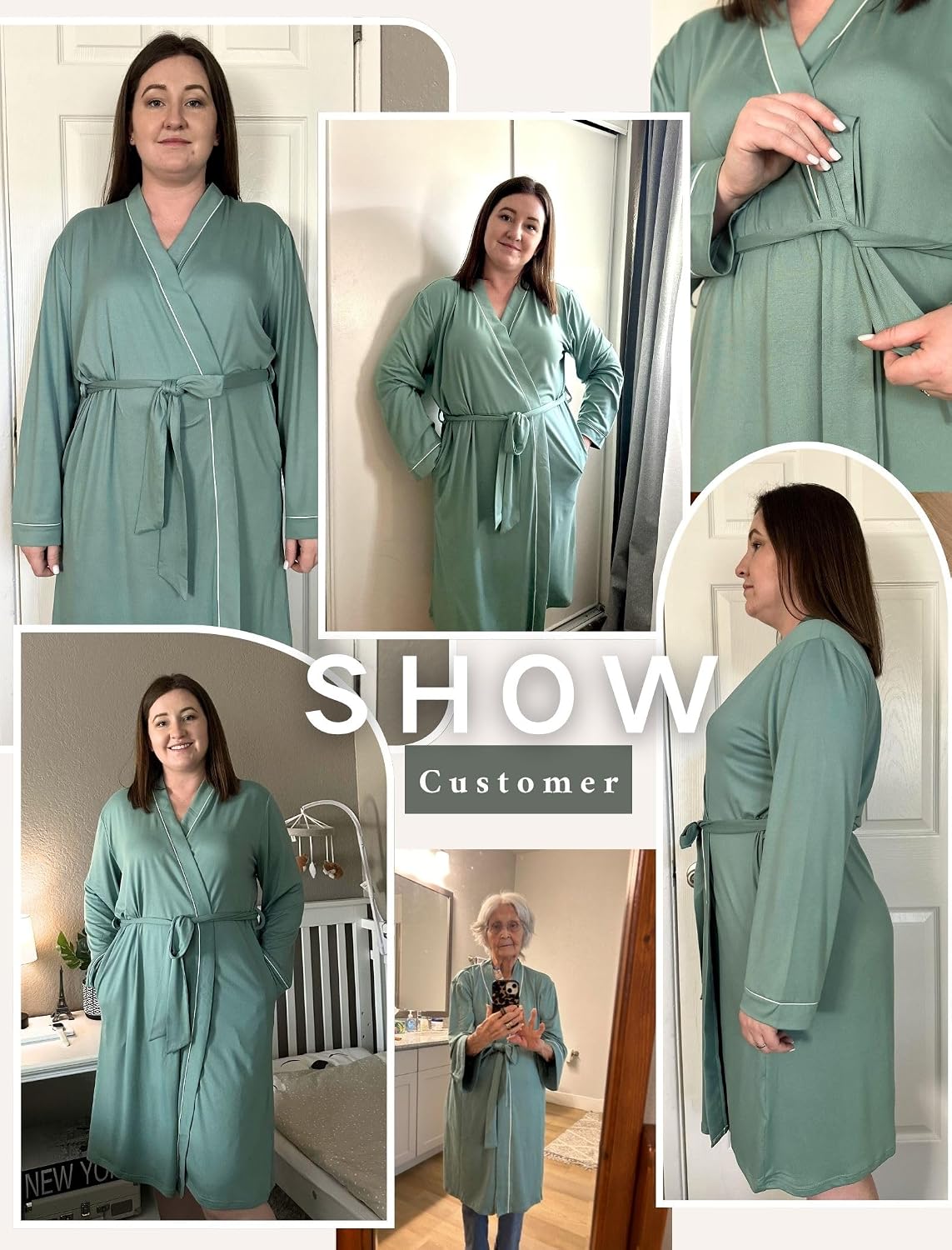 Ekouaer Plus Size Robes for Women Soft Bathrobe V Neck Soft Maternity Robe