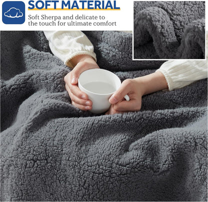 Sealy Electric Blanket Heated Throw 50"x60" Soft Double Sherpa Super Cozy with 6 Fast Heating Levels & 2-10 Hours Auto-Off, Over-Heat Protection, Machine Washable, Charcoal