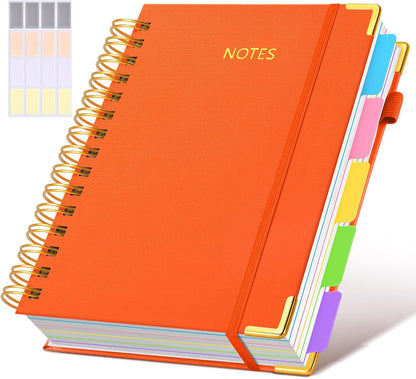 Hardcover Spiral Notebook journal with Removable Dividers Tabs, 300 Pages Leather 5 Subject Notebook College Ruled, 8"x10" Large B5 Notebooks for Work School Note taking, Lined Journal for Women,Black