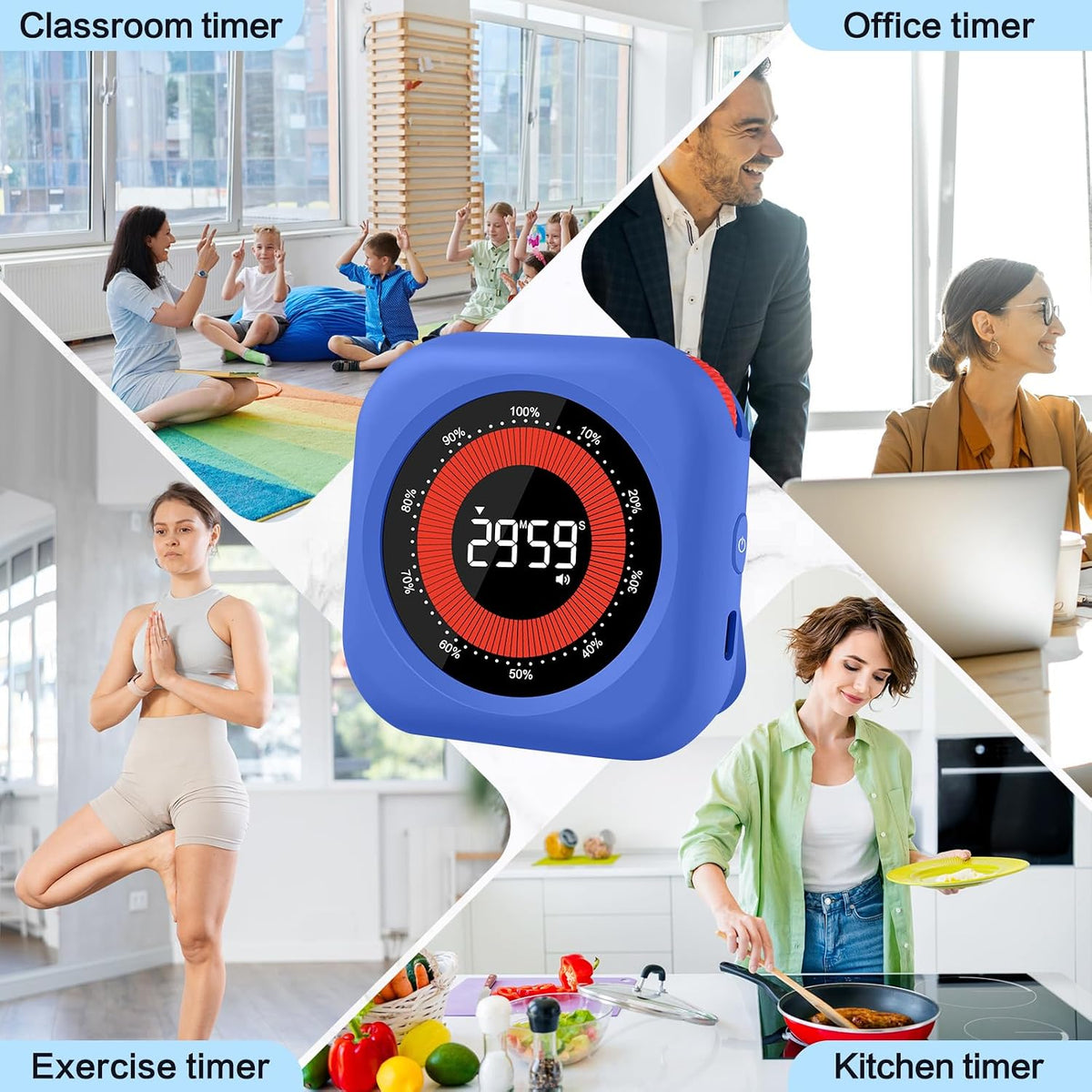 Samshow Rechargeable Digital Kitchen Timer, Ice Blue, 5 Inch