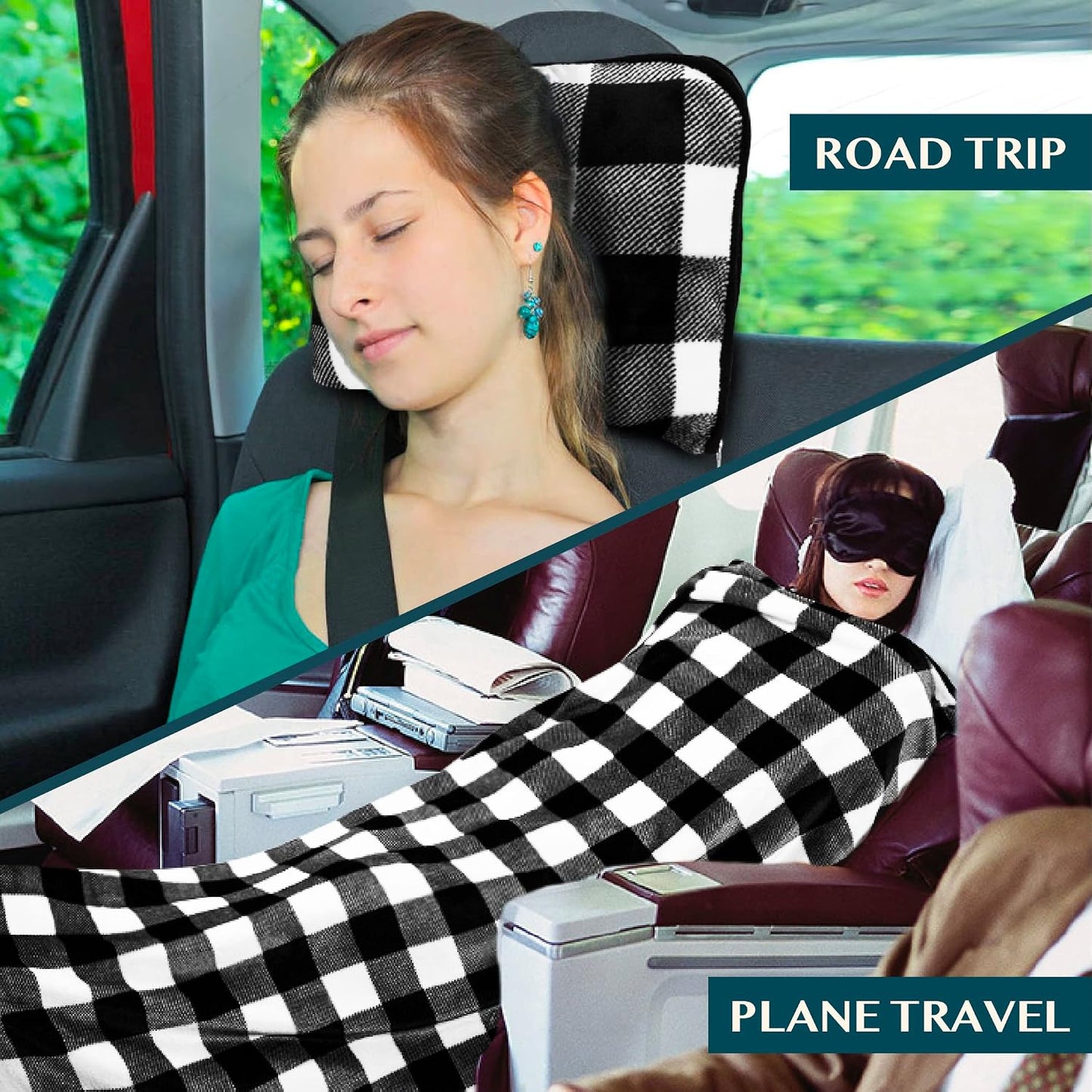 PAVILIA Travel Blanket Pillow, Soft Airplane Blanket 2-IN-1 Combo Set, Plane Blanket Compact Packable, Flight Essentials Car Pillow, Travelers Gifts Accessories Luggage Backpack Strap, 60x43 Teal Blue