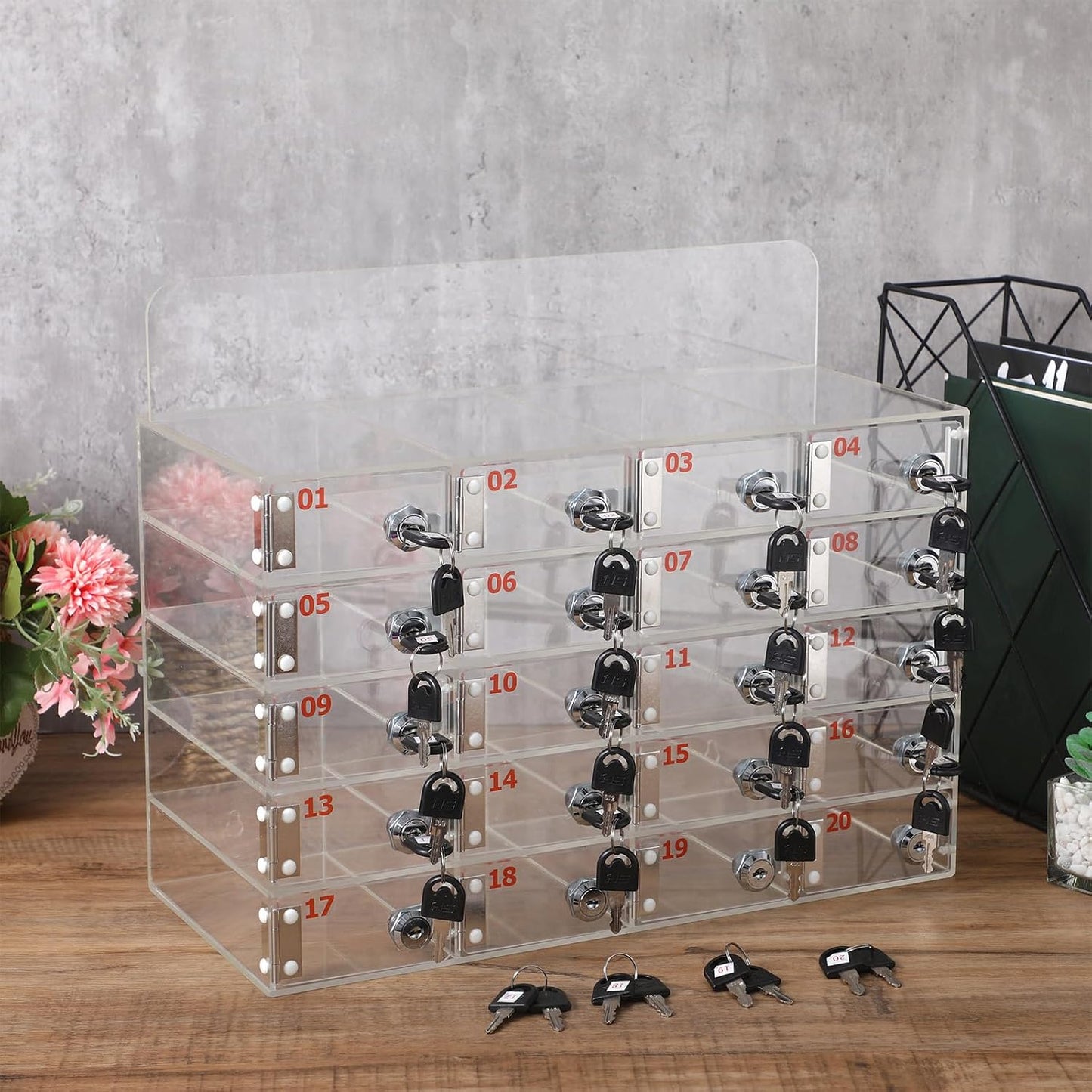 Threan 12 Slot Cell Phone Storage Box, Acrylic Clear Cell Phone Storage Cabinet Wall Mounted with Door, Locks and Keys for Office School Factory