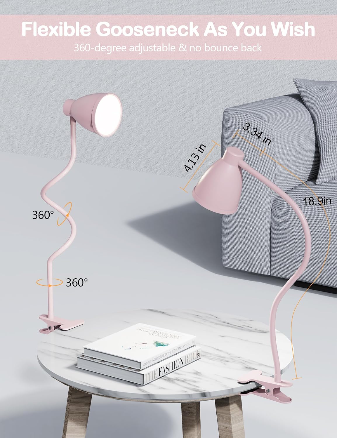 BOHON Desk Lamp with Clamp, Clip on Light, 5 Color 10 Brightness, Teal