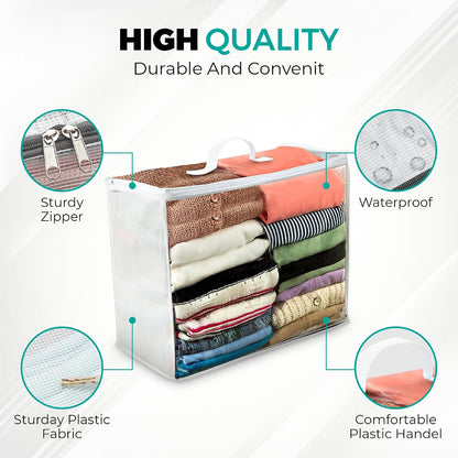 VitalUp Clear Plastic Storage Bags, Durable Zippered Storage Bags for Comforters, Blankets, Clothes, and Bedding - Breathable Nonwoven with Clear Front for Easy Organizing, 20x20x8