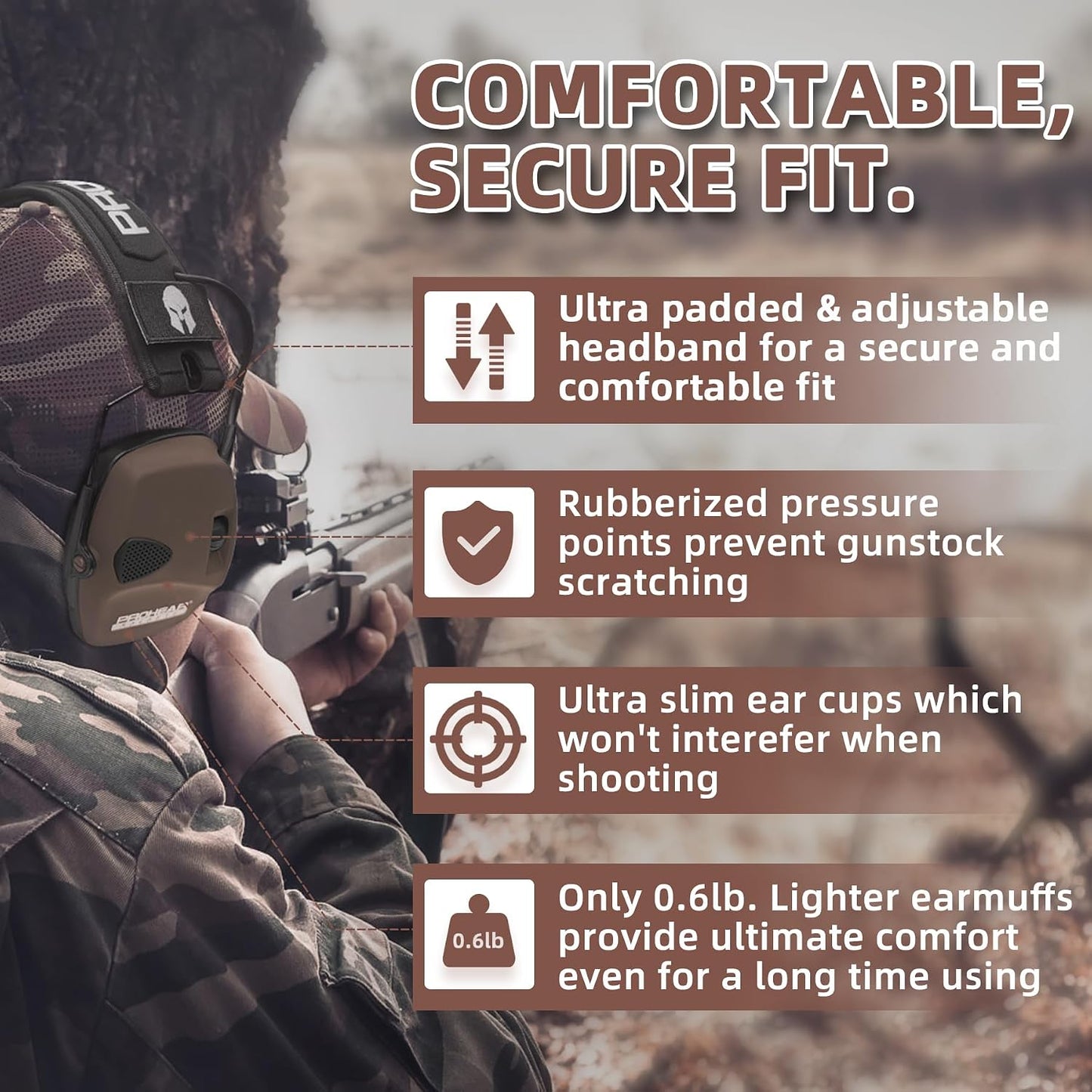 PROHEAR Electronic Ear Protection for Shooting with 4X Sound Amplification, Gun Range Hearing Protection Muffs, NRR 23dB Noise Reduction Headphones for Hunting, Green