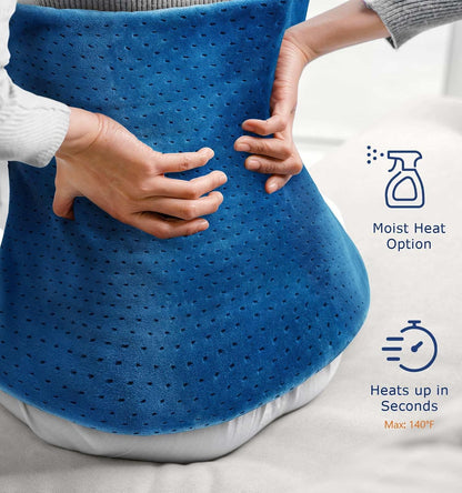 Heating Pad for Back Pain Relief, 33"x17" Electric Heating Pad for Shoulder, Neck, Cramp, Menstrual Pain, Christmas Gifts for Women Men Mom Dad - 6 Heat Settings and Auto-Off, Moist/Dry Heat pad, Gray
