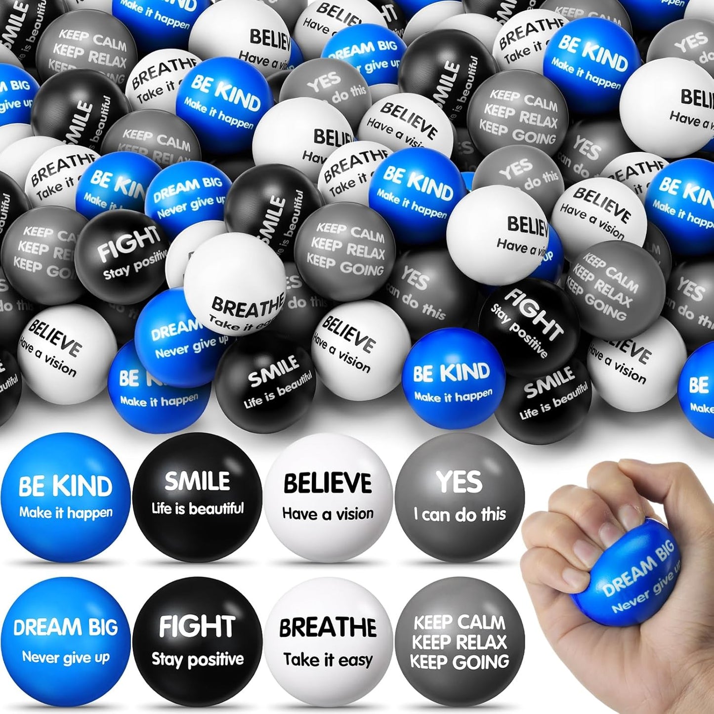 Liliful 100 Pcs Motivational Stress Balls Bulk Inspirational Squeeze Balls for Adults Anxiety Relief Fidget Toys Office Employee Gifts Classroom Rewards 2.2 Inch (Bright Colors)