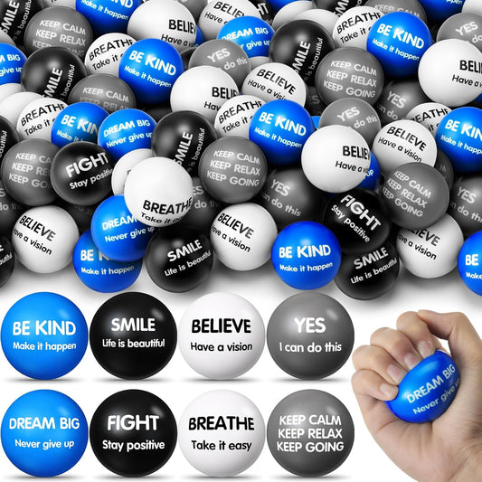Liliful 100 Pcs Motivational Stress Balls Bulk Inspirational Squeeze Balls for Adults Anxiety Relief Fidget Toys Office Employee Gifts Classroom Rewards 2.2 Inch (Bright Colors)
