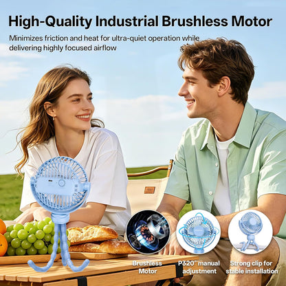 Portable Mini Stroller Fan for Car Desk Treadmill Golf Cart Blue