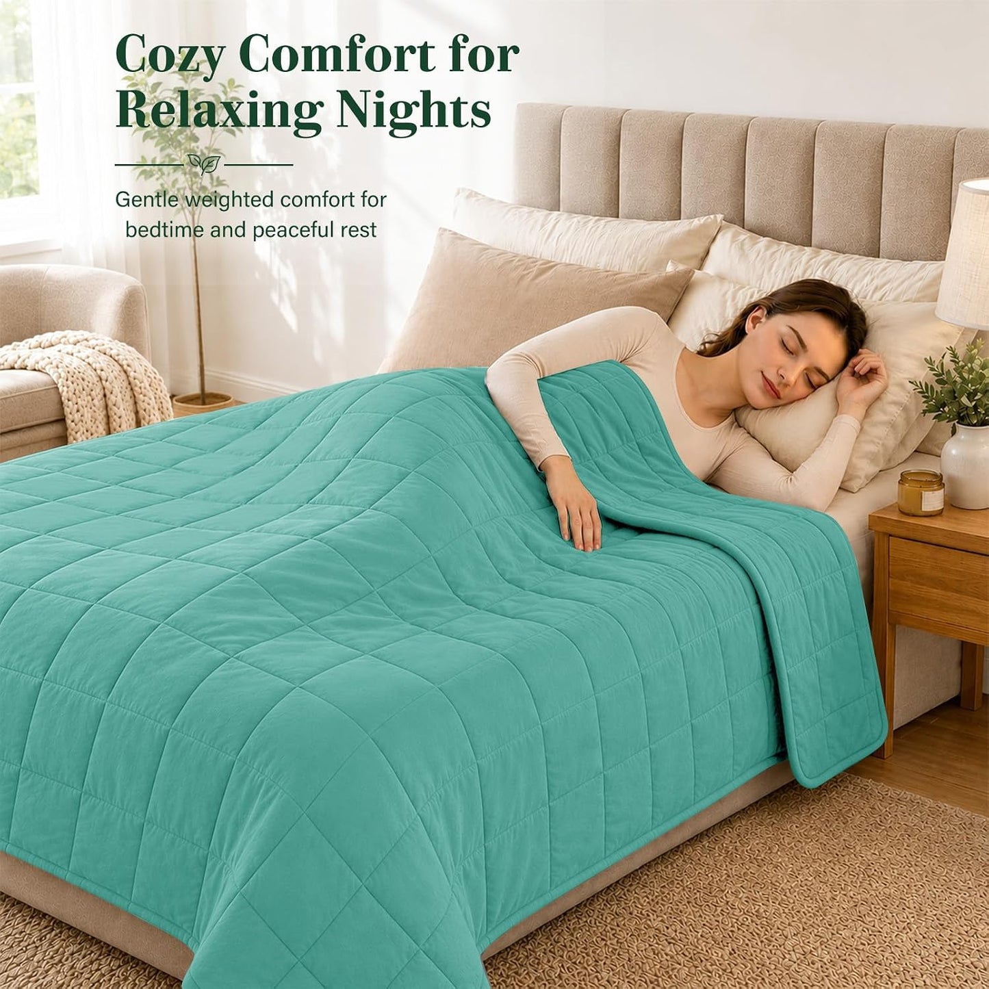 L'AGRATY Weighted Lap Pad 7lb: Small Weighted Blanket for Adults - Cooling Portable Travel Blanket for Relaxation Sleeping - Washable All-Season (29" x 24")